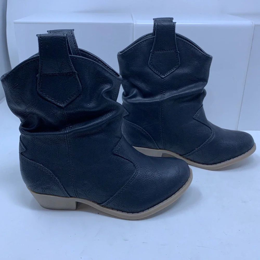 Charles Albert Girls Shoe Size 11 Black Vegan Leather Slouchy Western Boots New